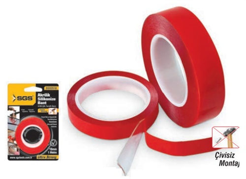 SGS Çift Taraflı Akrilik Bant 18 mm/1 Metre (84/Koli)